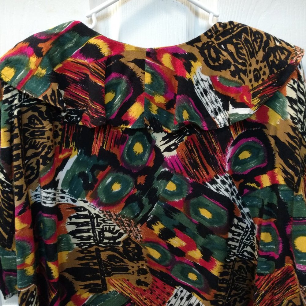 Multi Color Ruffle Collar Blouse Size 20W - Picture 7 of 10